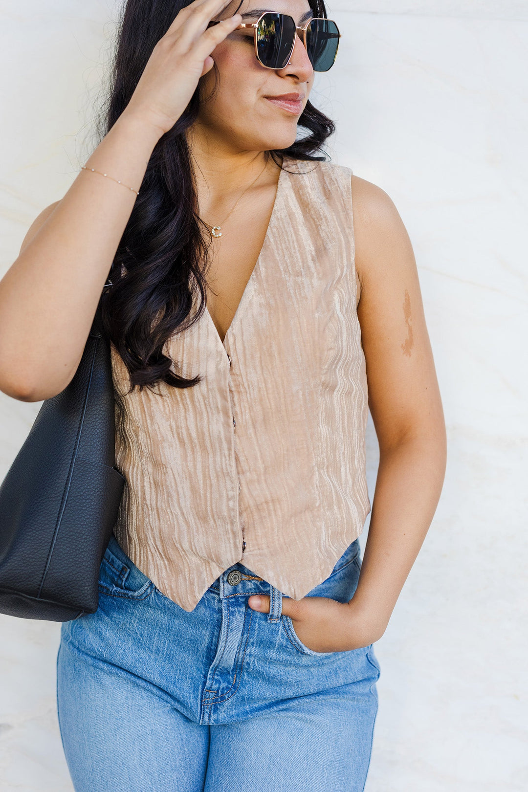 The Popping Champagne Velvet Vest