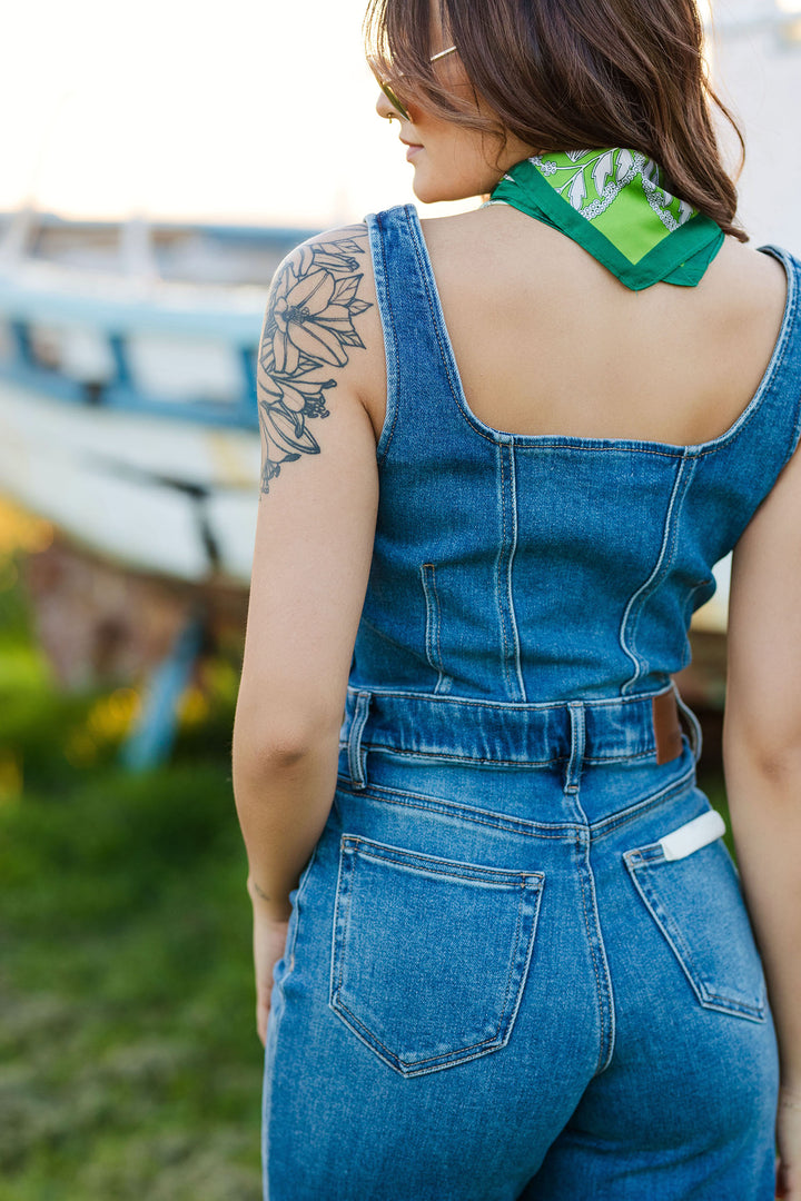 The Take the High Road Denim Jumpsuit