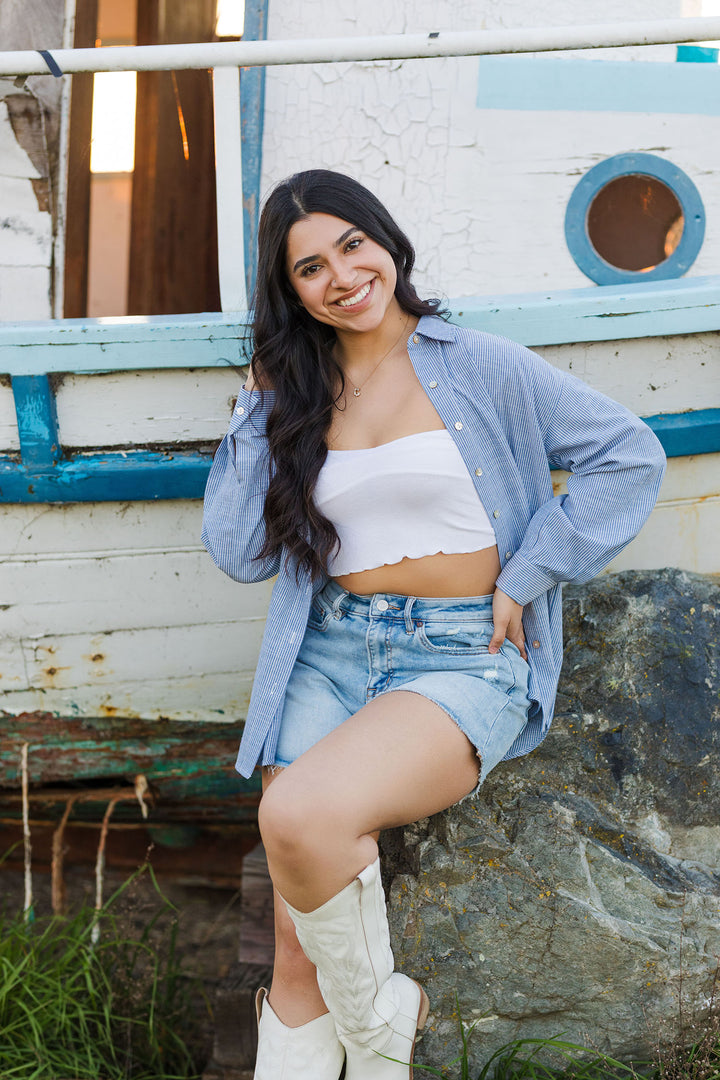 The Delilah Denim Blue Striped Button Up Shirt