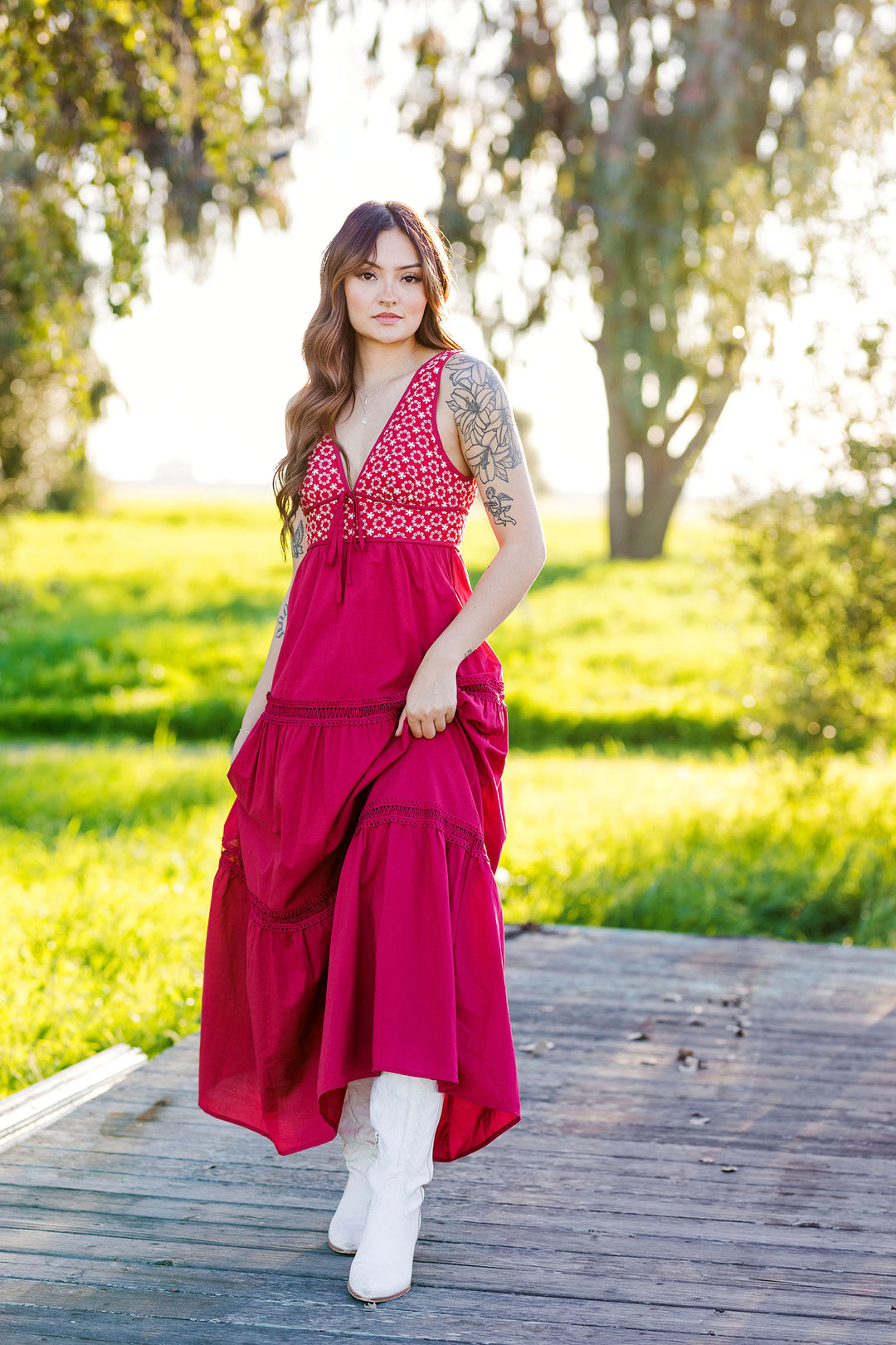 The Be Mine Red Embroidered Maxi Dress