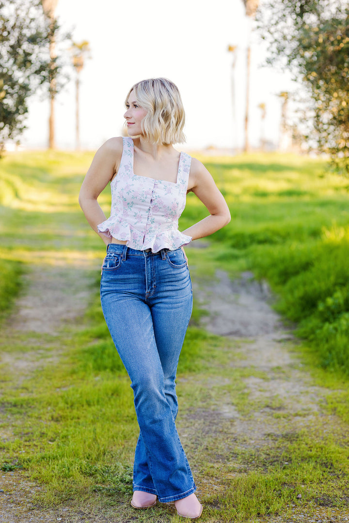 The Pretty In Pink Floral Jacquard Peplum Top