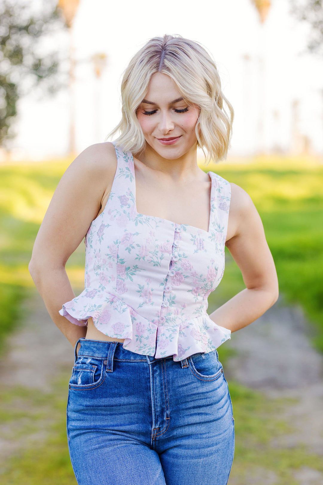 The Pretty In Pink Floral Jacquard Peplum Top