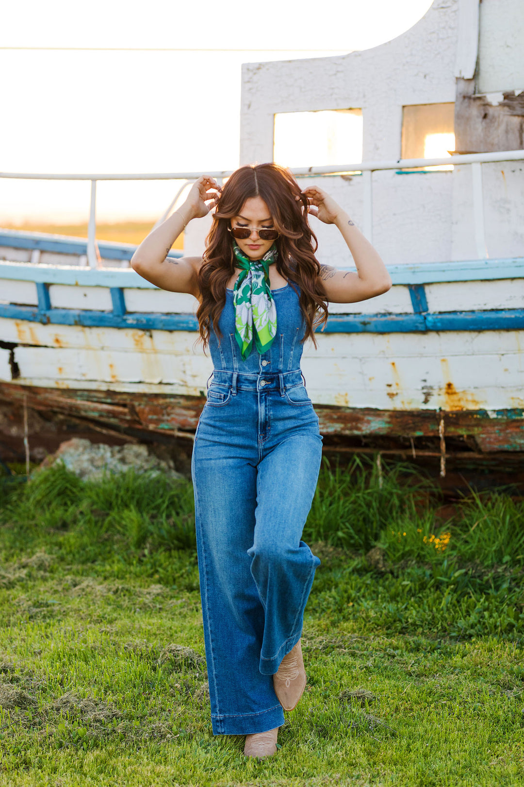 The Take the High Road Denim Jumpsuit