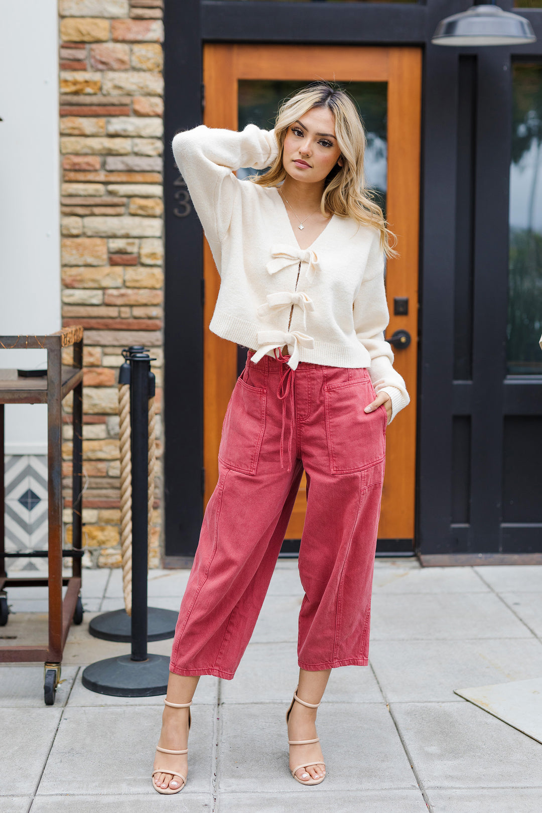 The Ribbons and Bows Cream Soft Knit Sweater