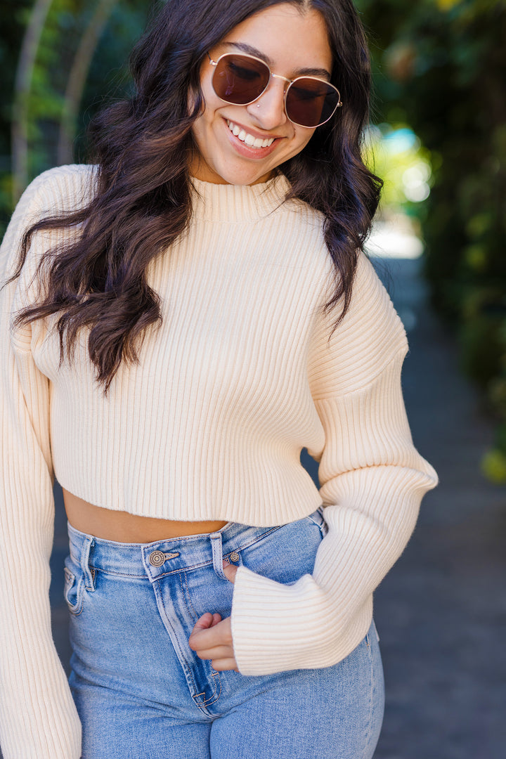 The Caroline Long Sleeve Ribbed Crop Sweater