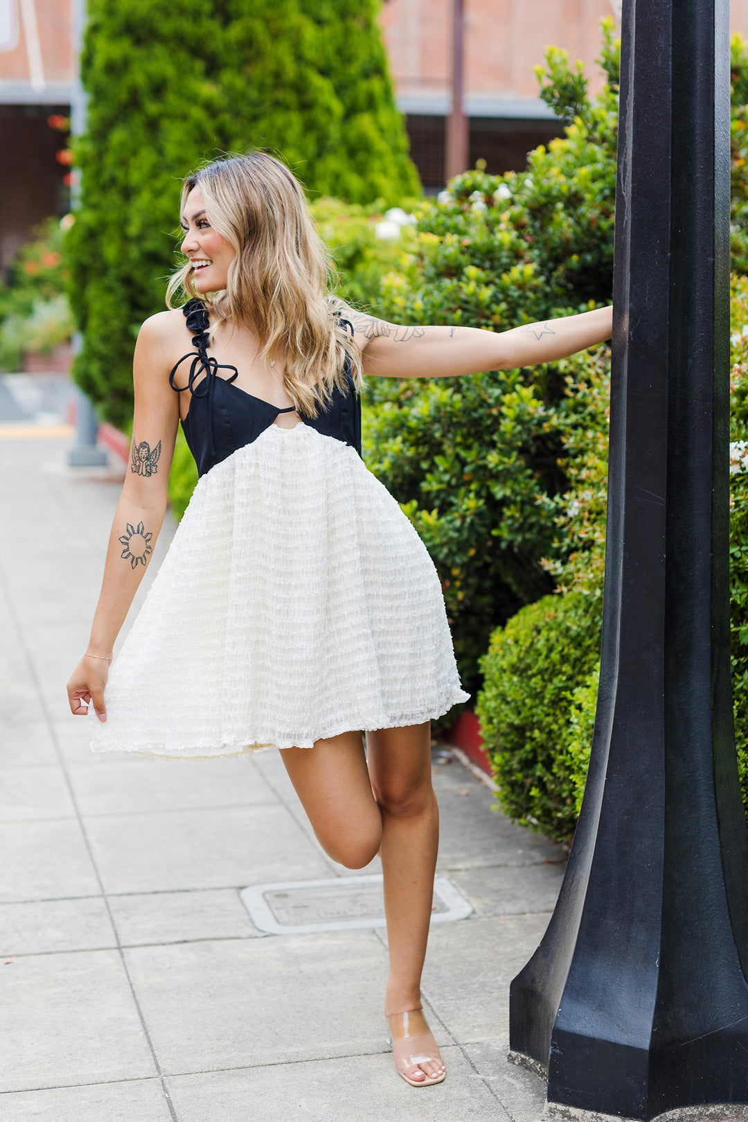 The Kaylor Black & Cream Babydoll Mini Dress