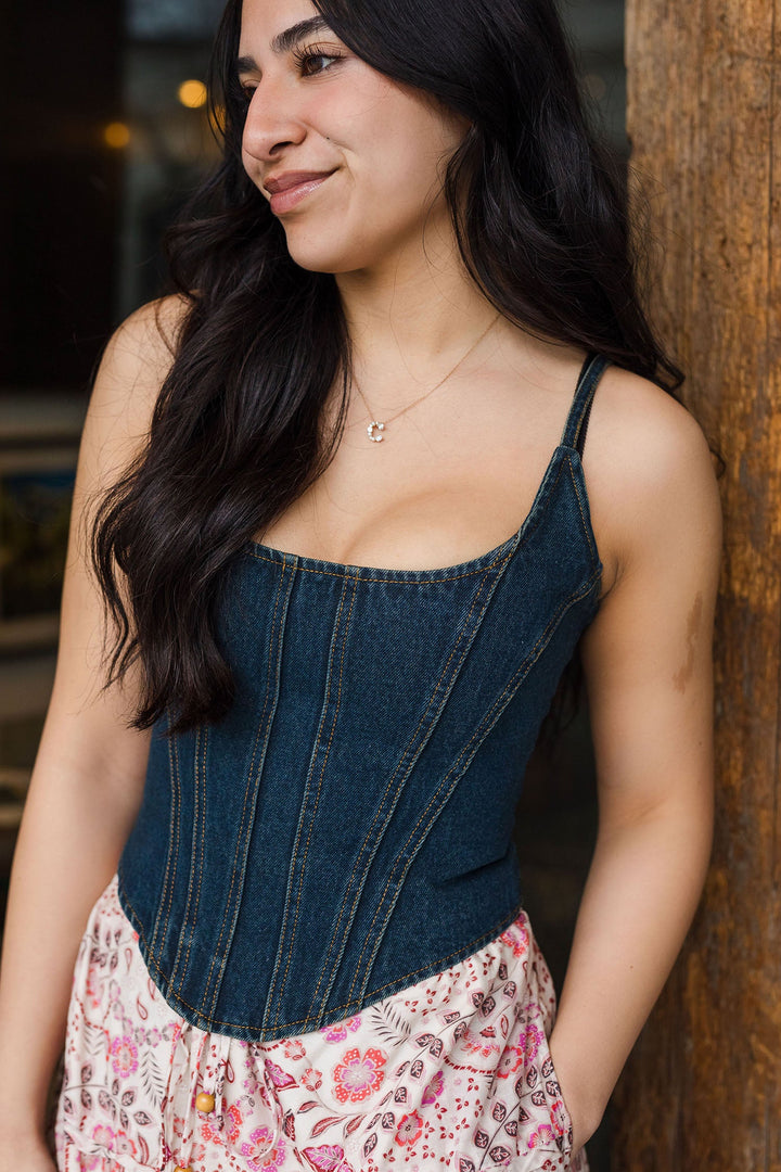 The Kerry Dark Denim Corset Top