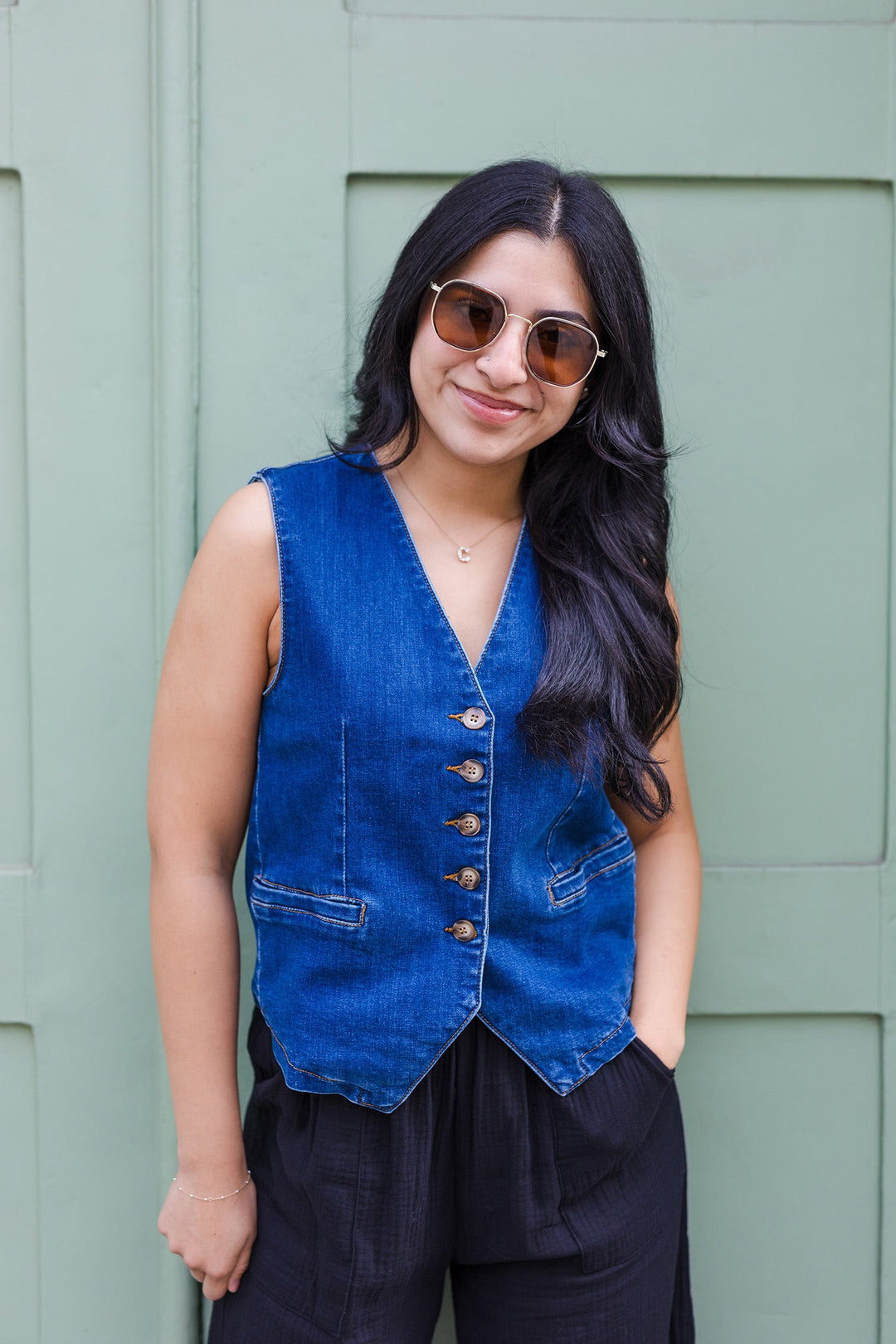 The Go West Dark Wash Denim Vest