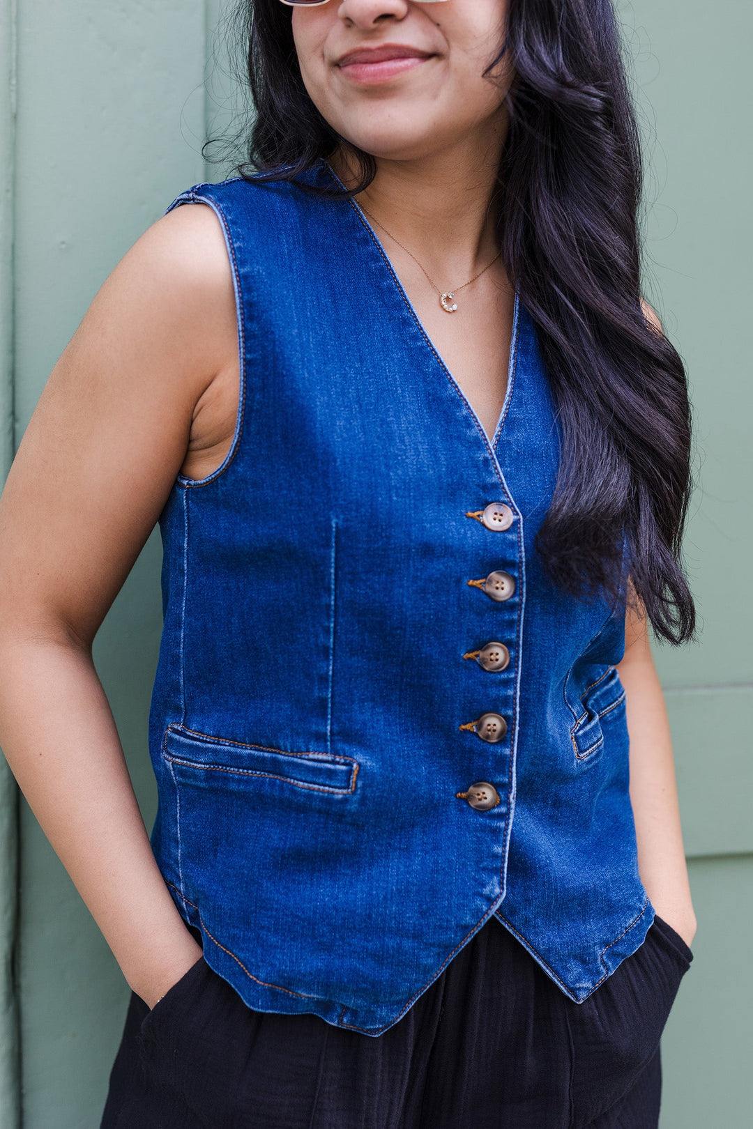 The Go West Dark Wash Denim Vest