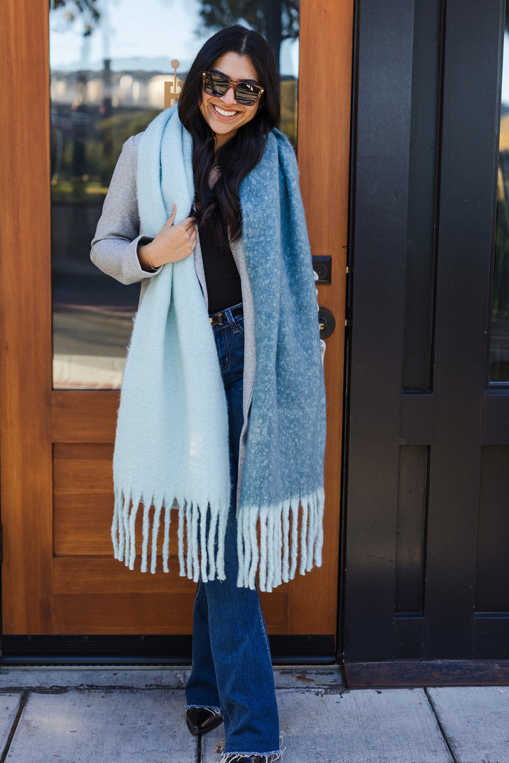 Cozy Solid Two Tone Tassel Scarf