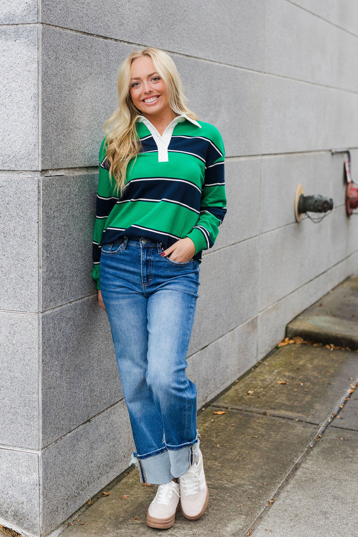 The Get In The Game Green Rugby Striped Shirt