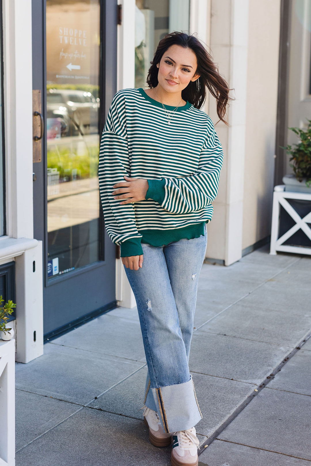 The Green With Envy Striped Oversized Pullover