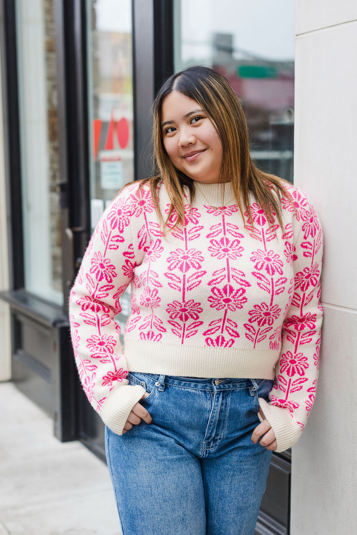 The Showing Your Colors Pink Flower Sweater