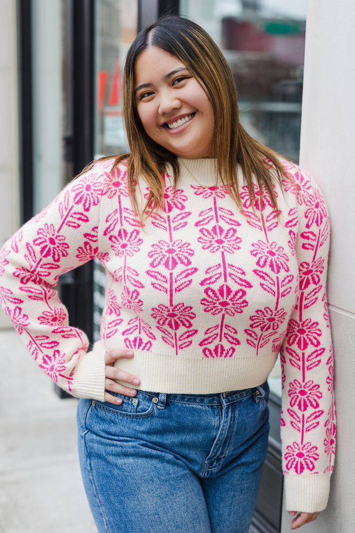 The Showing Your Colors Pink Flower Sweater