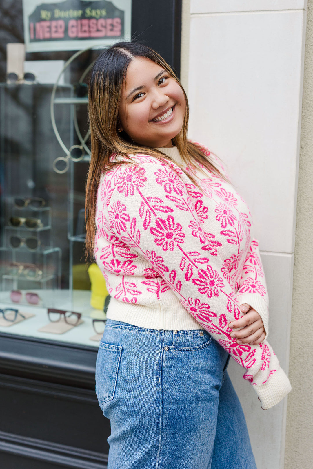 The Showing Your Colors Pink Flower Sweater