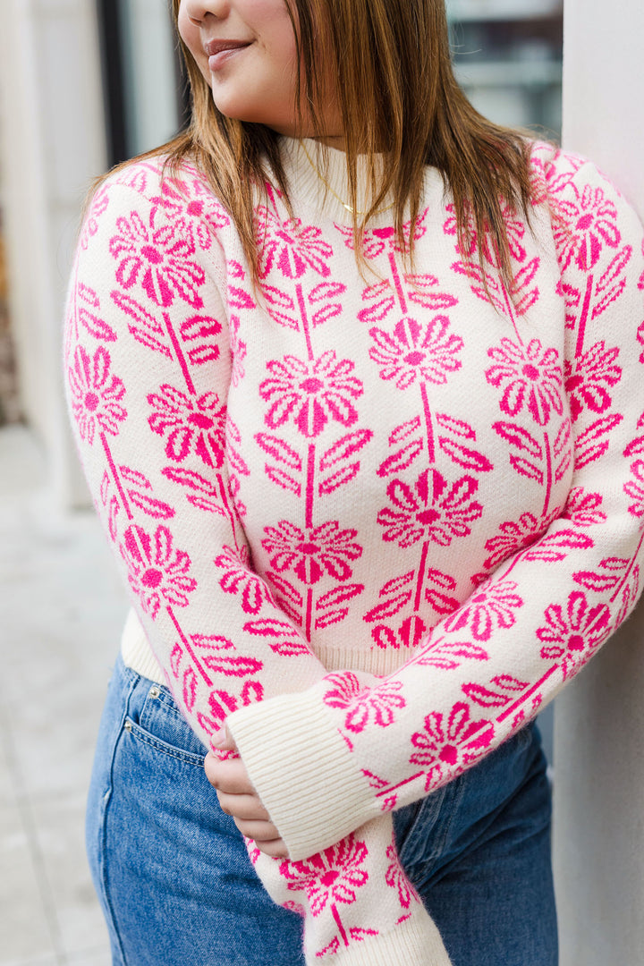 The Showing Your Colors Pink Flower Sweater