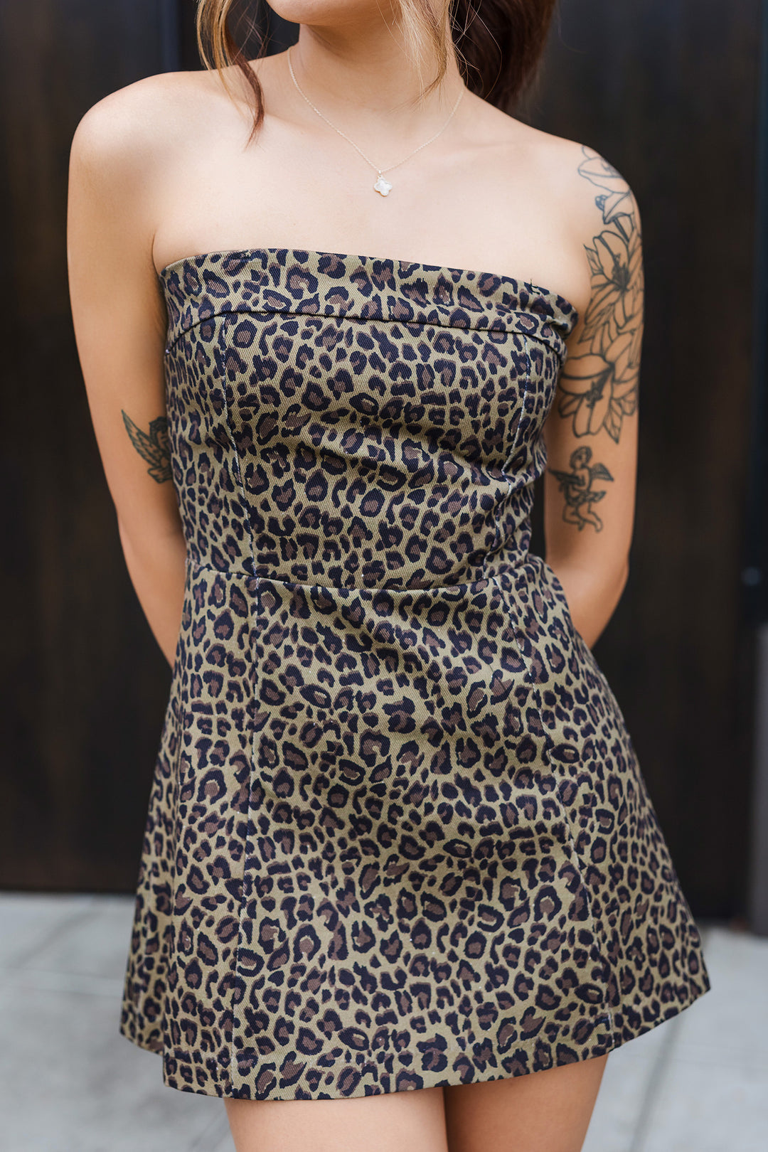 The Concrete Jungle Leopard Print Strapless Mini Dress