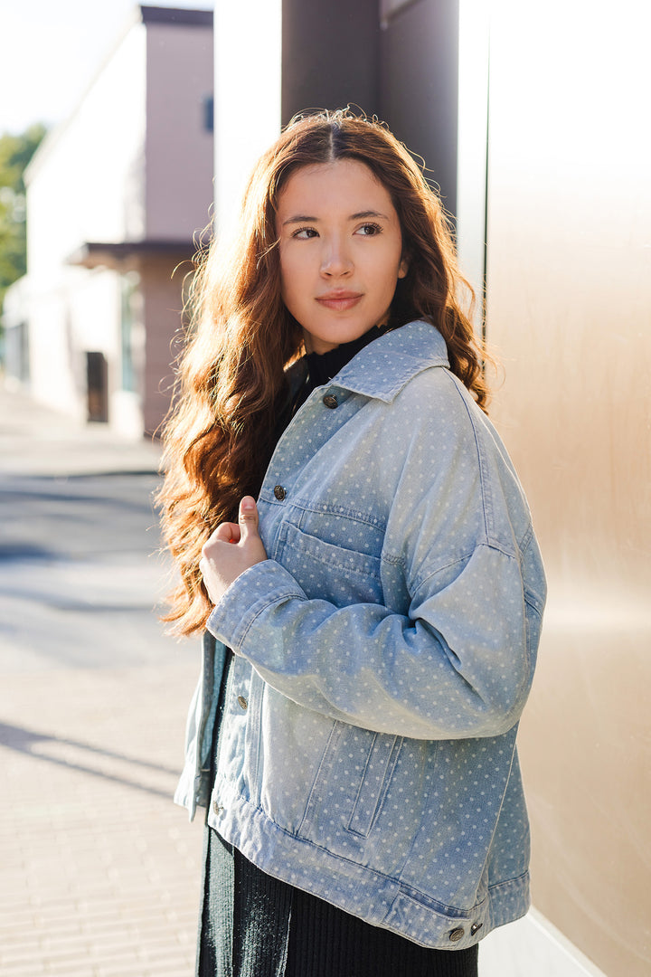 The Spotted Polka Dot Denim Oversized Jacket