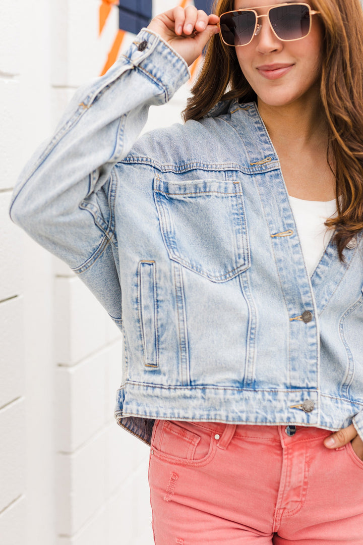 The Chloe Back Pleated Denim Jacket