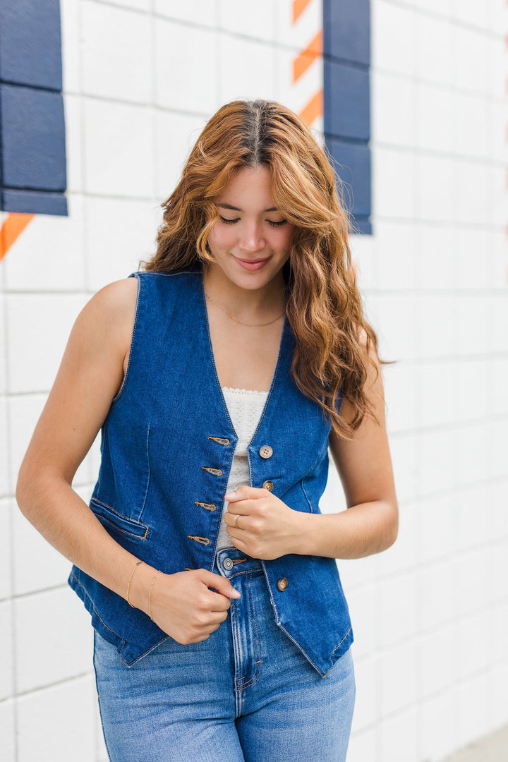 The Go West Dark Wash Denim Vest