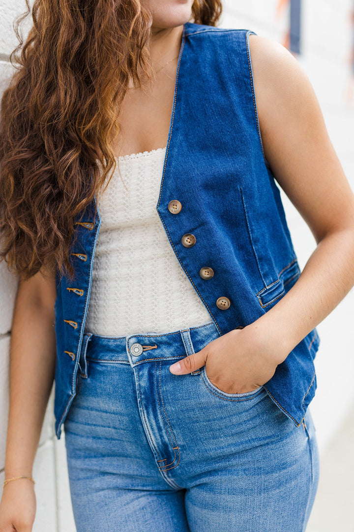 The Go West Dark Wash Denim Vest