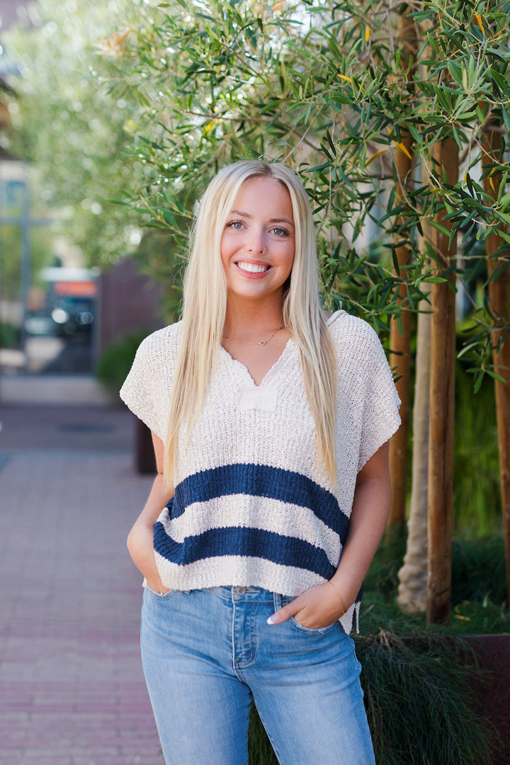 The Sail Away Sleeveless Striped Sweater