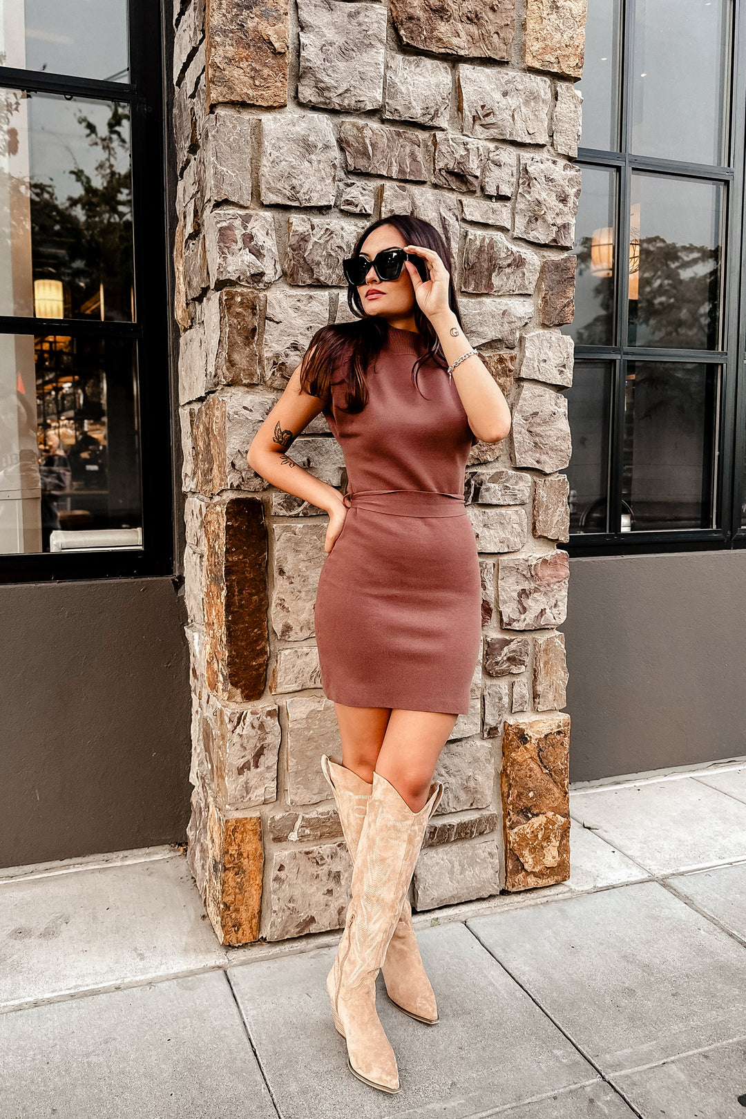 The Gigi Mock Neck Power Shoulder Knit Mini Dress