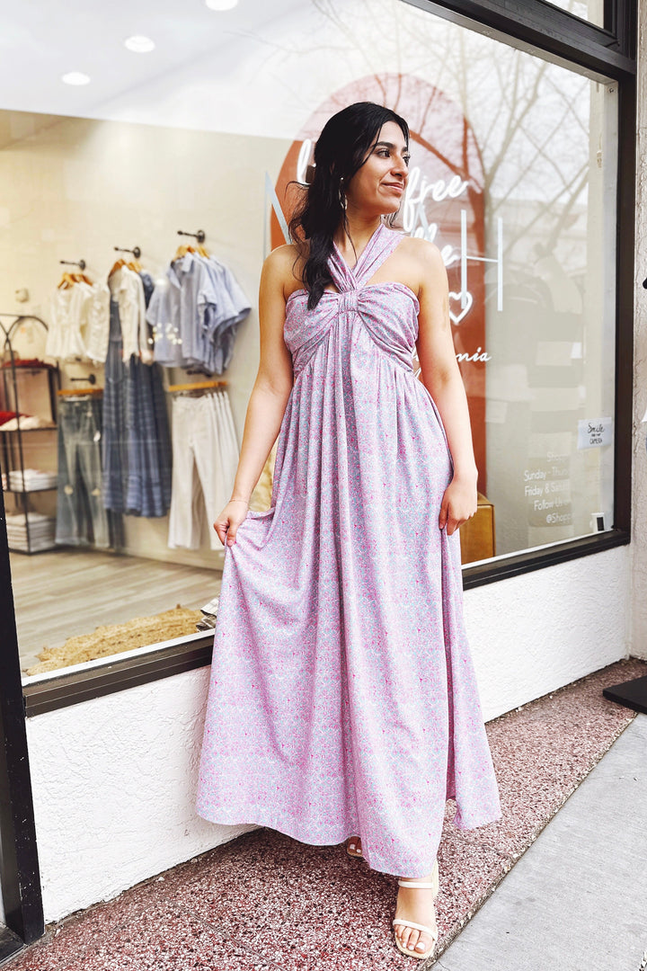 The Morocco Nights Pink Halter Maxi Dress