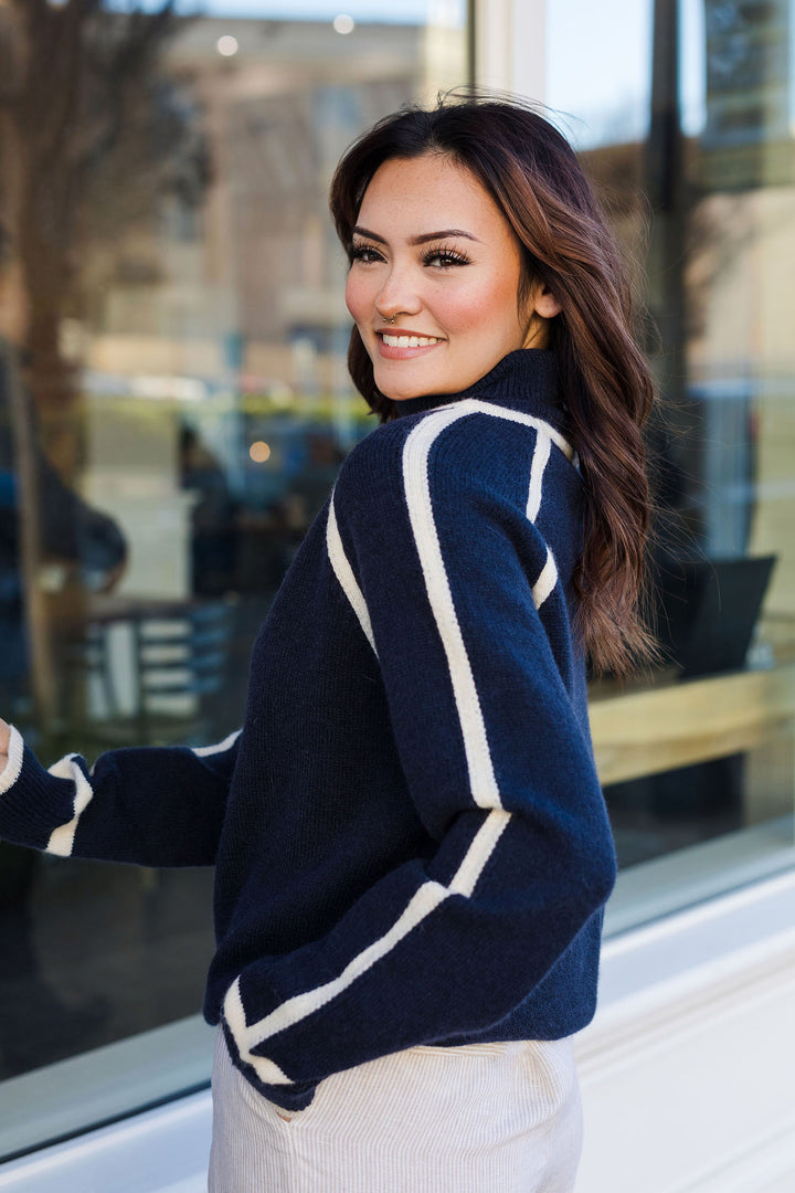 The Contrasting Details Navy Turtleneck Sweaters