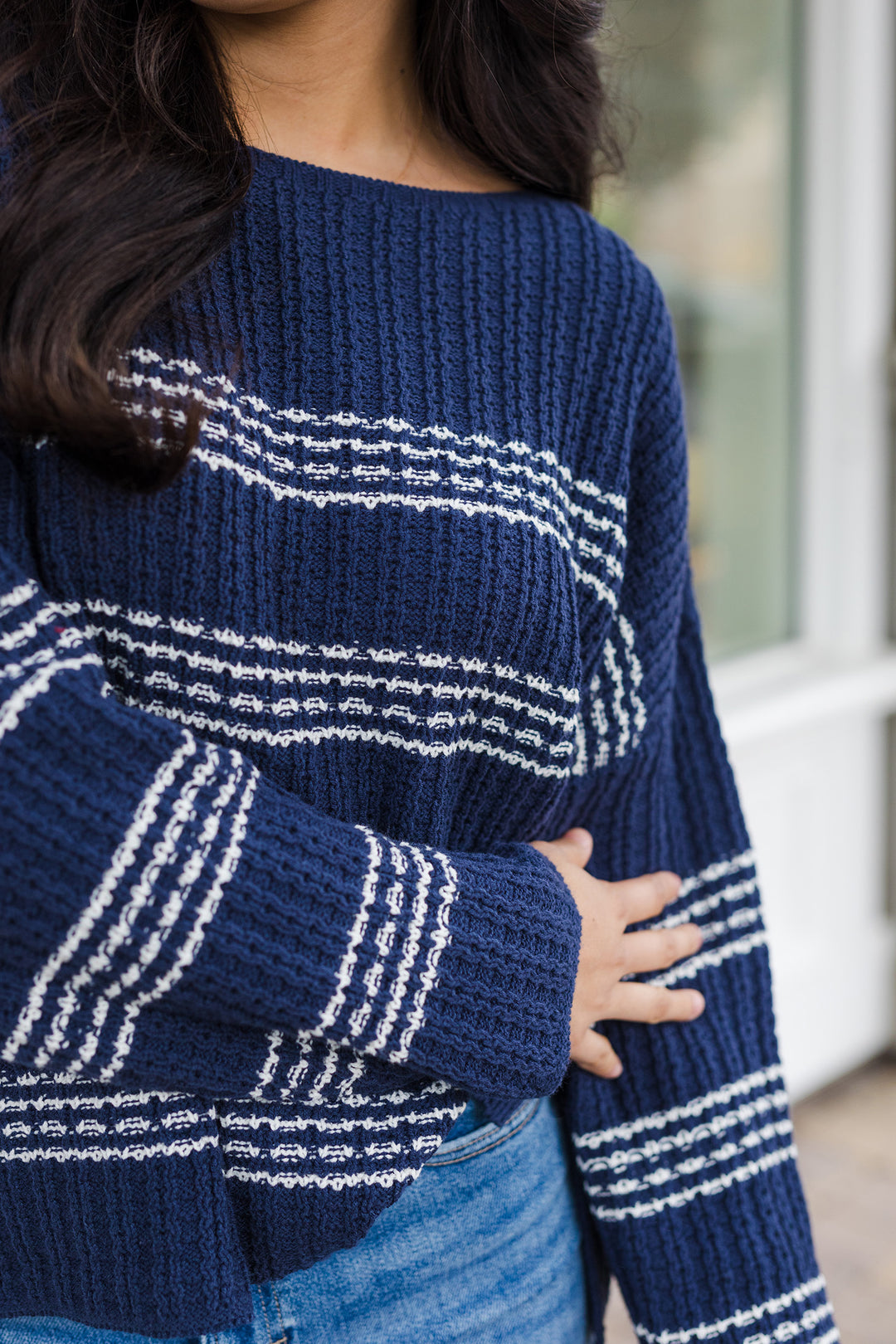 The Early Days Navy Striped Knit Pullover Sweater