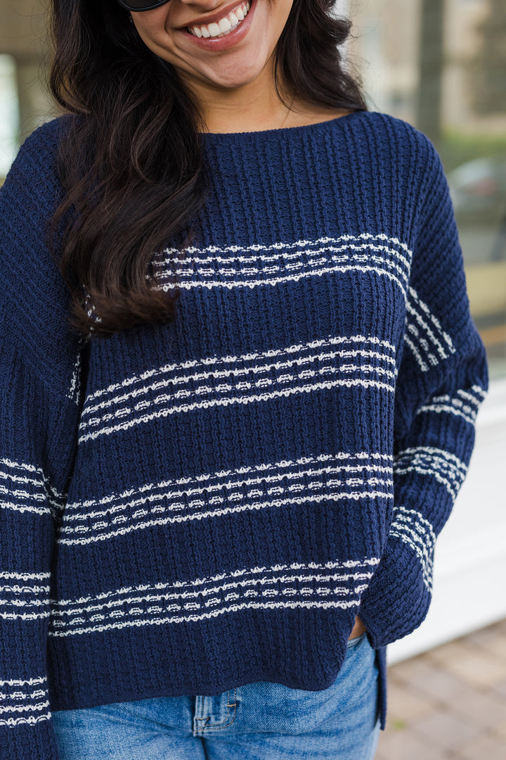 The Early Days Navy Striped Knit Pullover Sweater