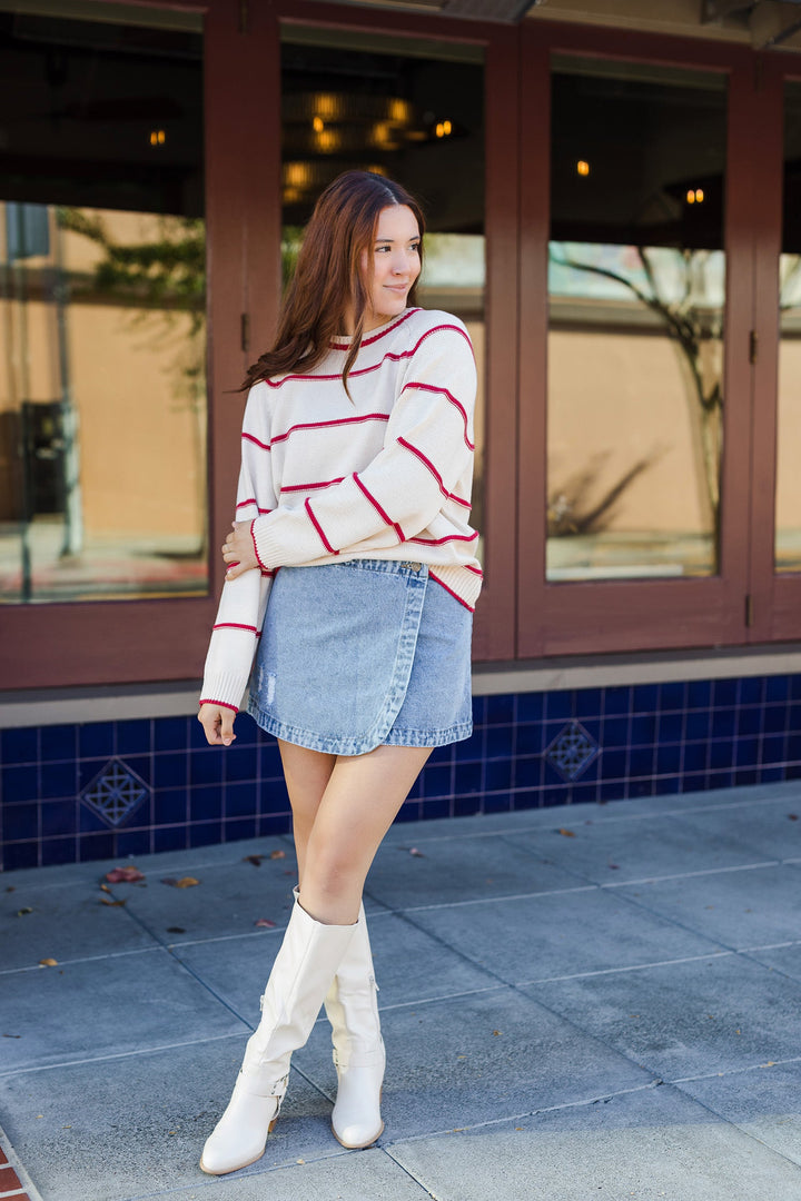 The High Road Denim Wrap Mini Skirt