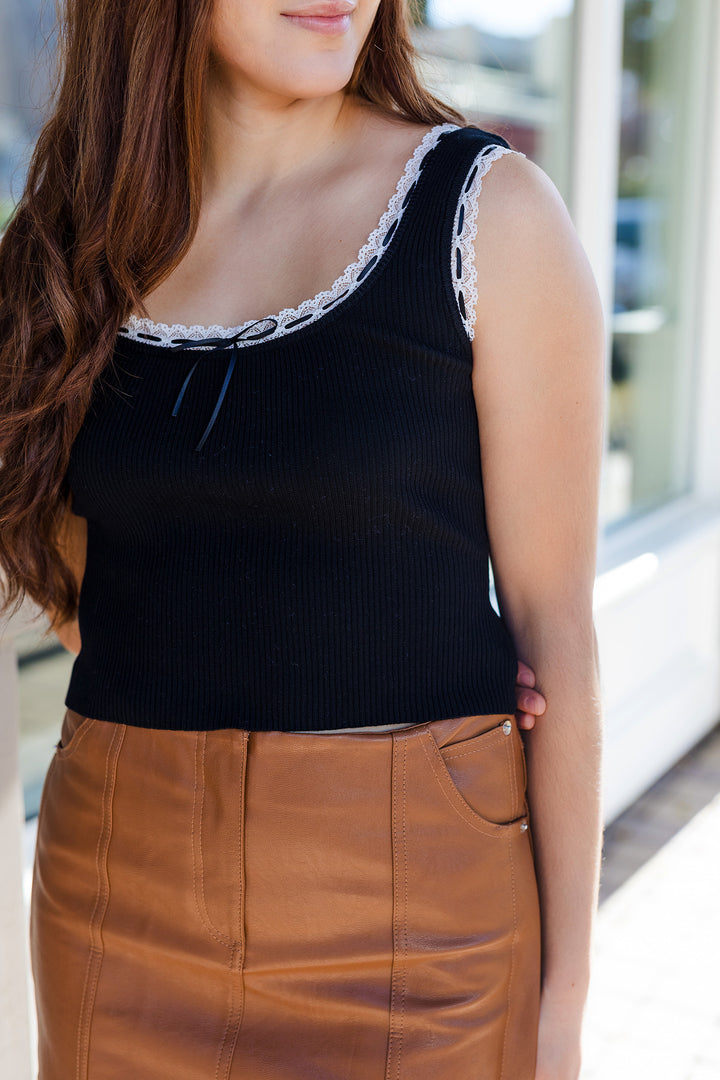 The Lexi Black Lace Trimmed Tank Top