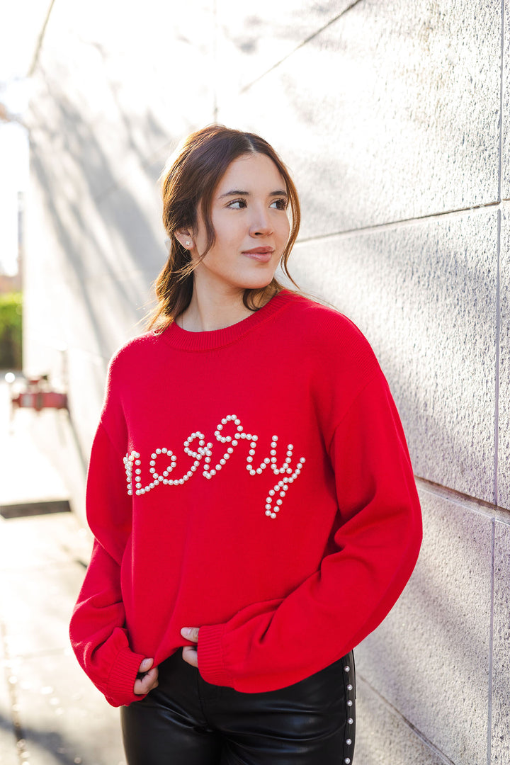 The Merry Christmas Red Pearl Sweater