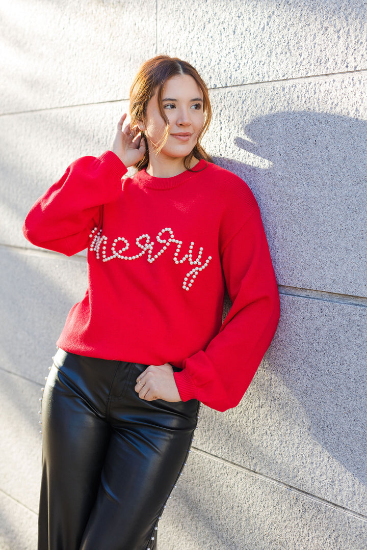 The Merry Christmas Red Pearl Sweater