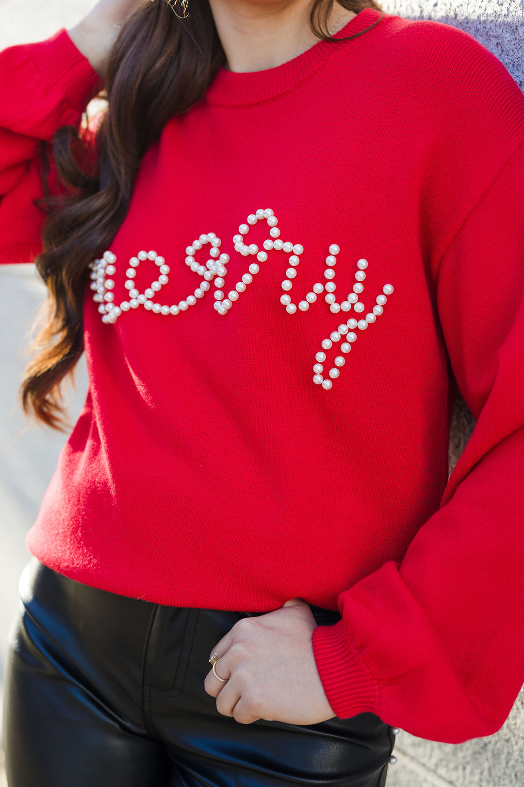 The Merry Christmas Red Pearl Sweater