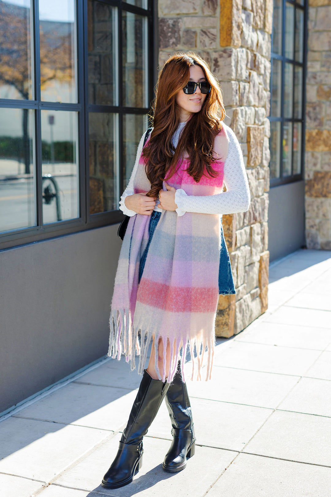 Multi Stripe Oblong Scarf with Fringe