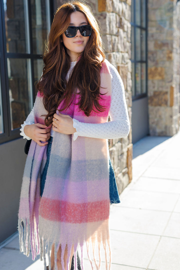 Multi Stripe Oblong Scarf with Fringe