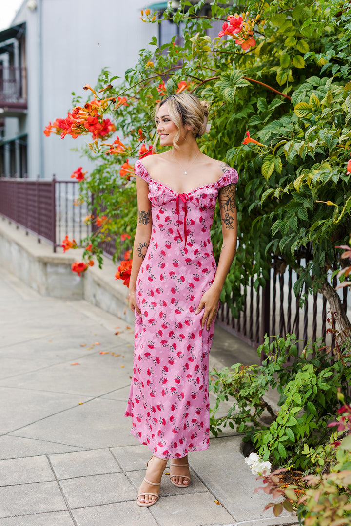 The Poppy Art Pink Floral Print Maxi Dress