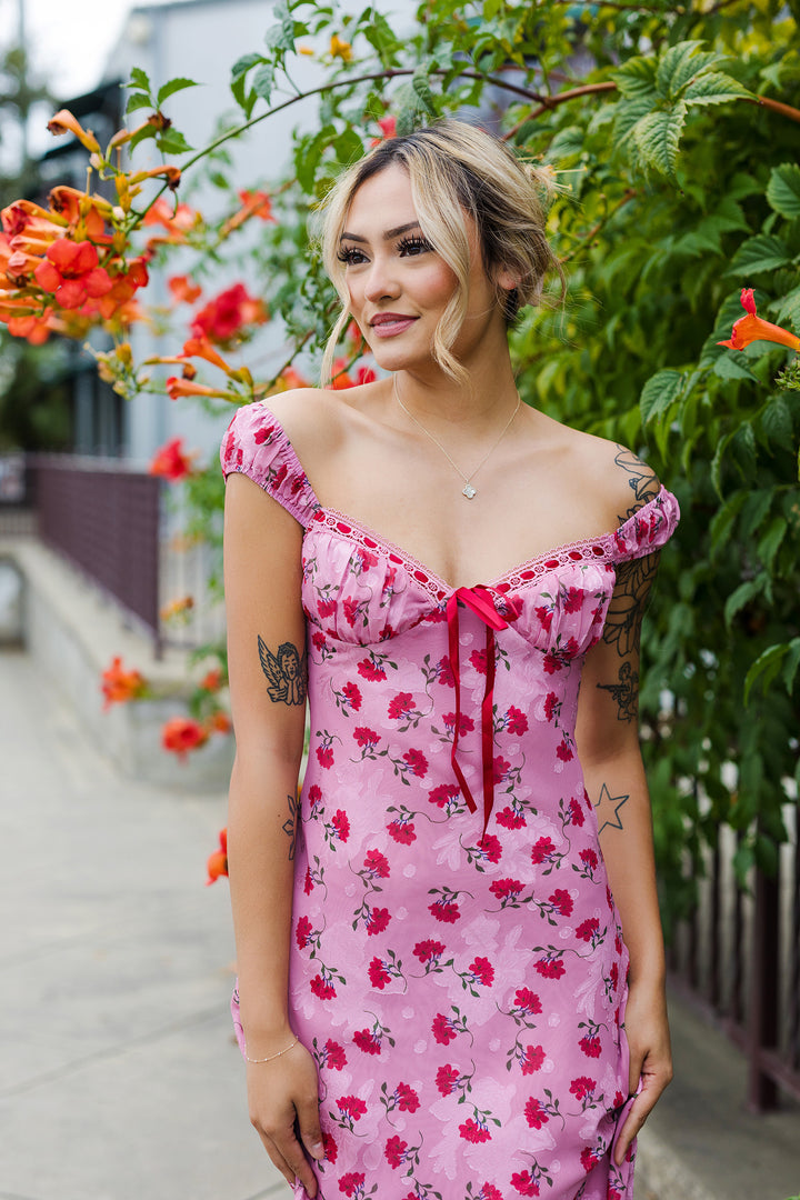 The Poppy Art Pink Floral Print Maxi Dress