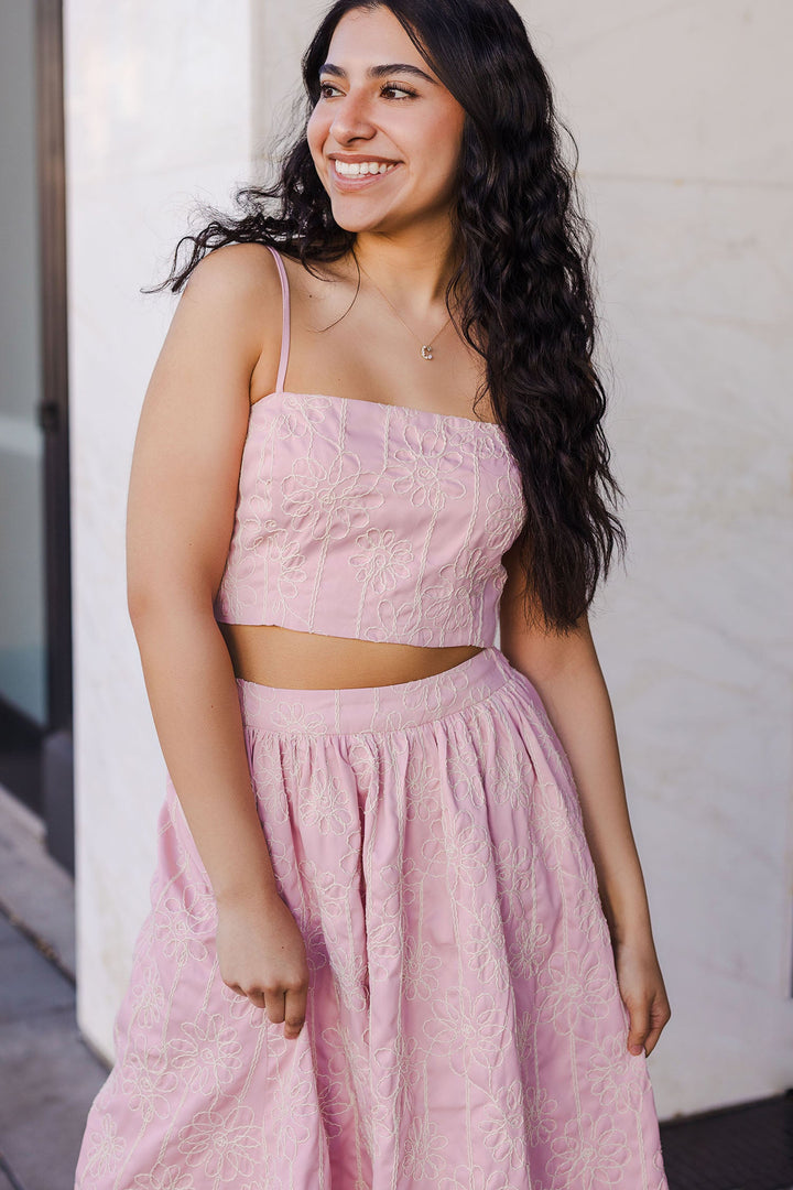 The Quilt Trip Pink Crop Top and Midi Skirt Set