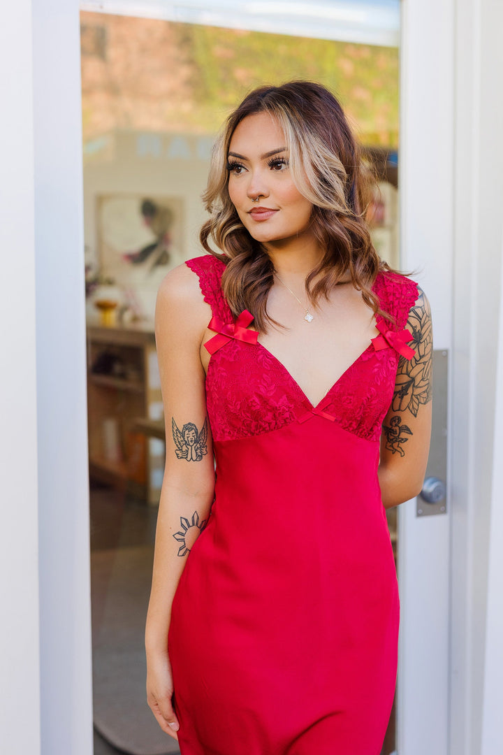 The Cherry on Top Red Satin Maxi Dress