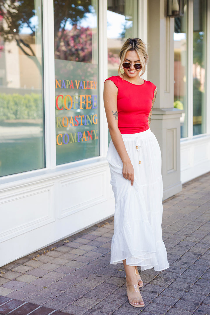 The On Cloud Fine Off-White Tiered Maxi Skirt