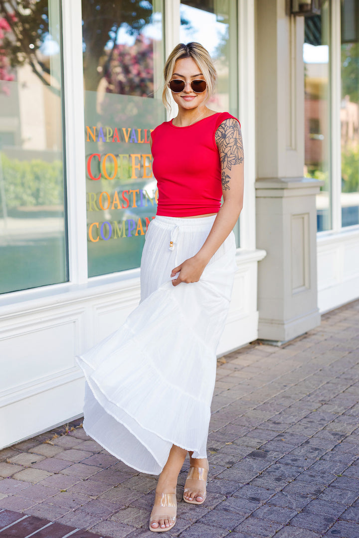 The On Cloud Fine Off-White Tiered Maxi Skirt