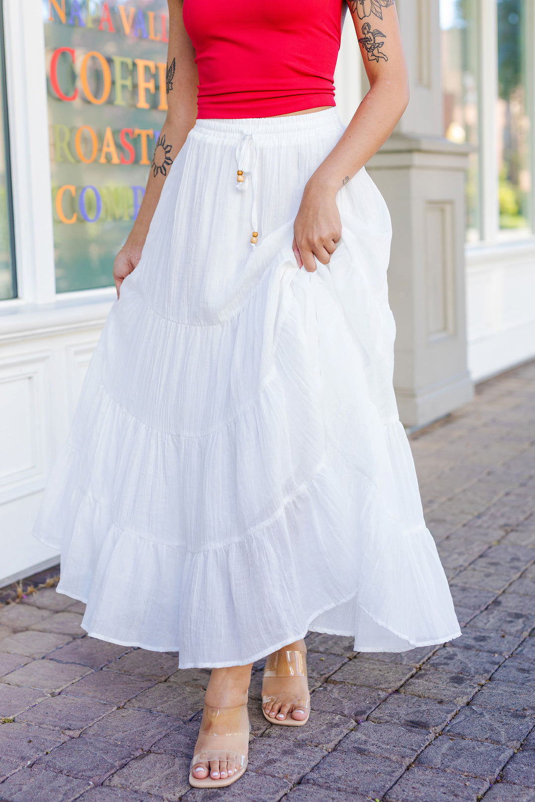 The On Cloud Fine Off-White Tiered Maxi Skirt