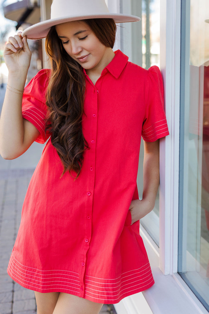 The Hey Cupid Red Button Front Mini Dress