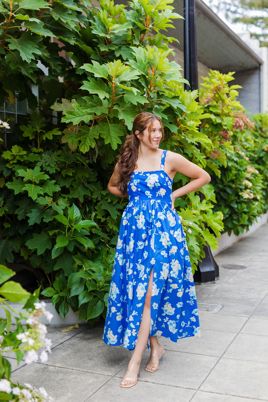 The Azure Wish Blue Floral Print Maxi Dress