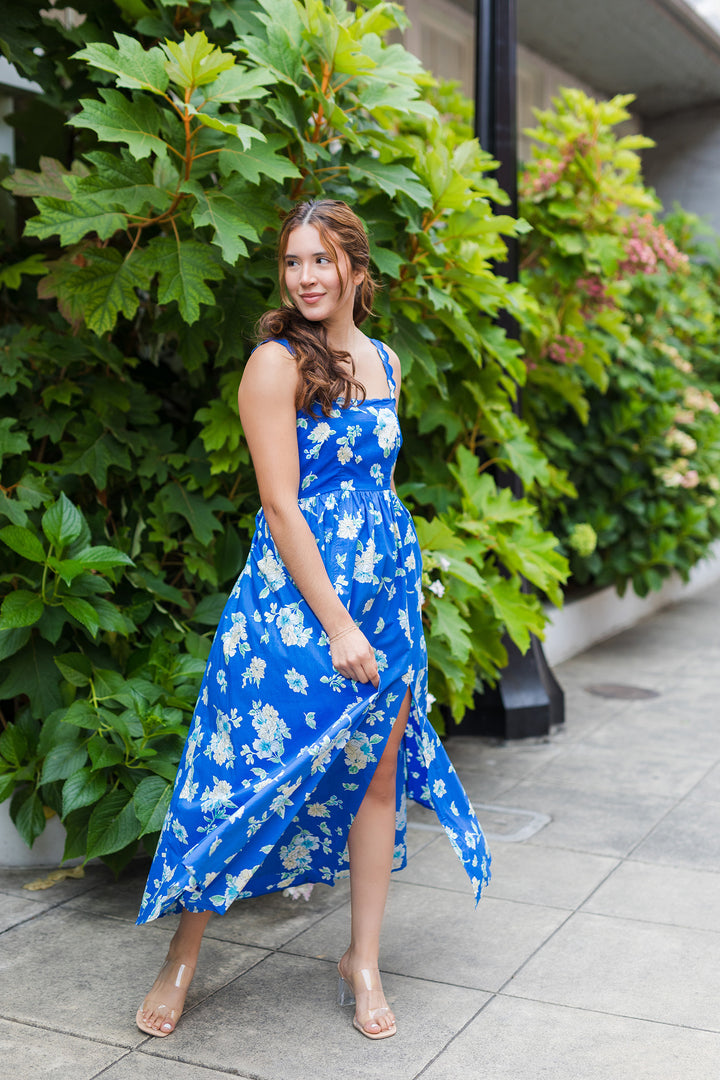 The Azure Wish Blue Floral Print Maxi Dress