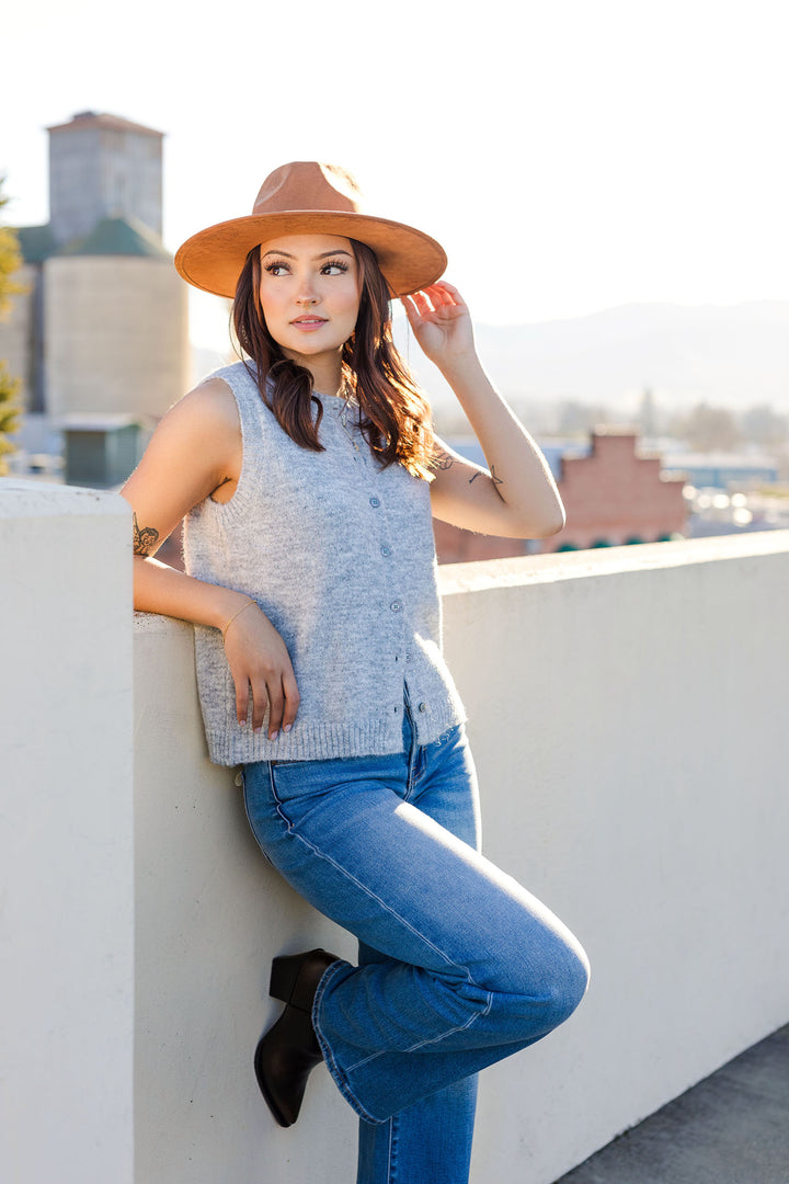 The Got It Good Gray Knit Sweater Vest Top