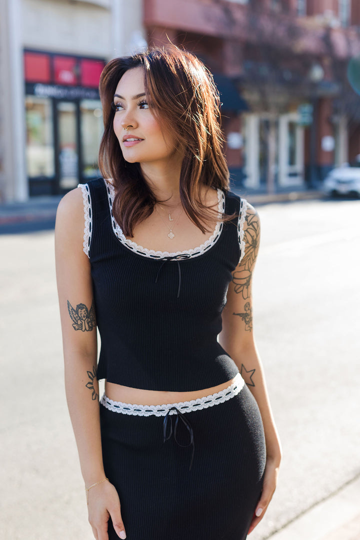 The Lexi Black Lace Trimmed Tank Top